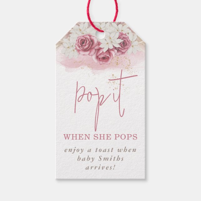 Boho Beige Rose Rosa Pop It Baby Dusche Geschenkanhänger (Vorderseite)