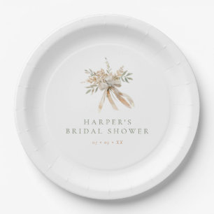 Boho Beige & Sage Blumen & Bogen Junggesellinnen-A Pappteller