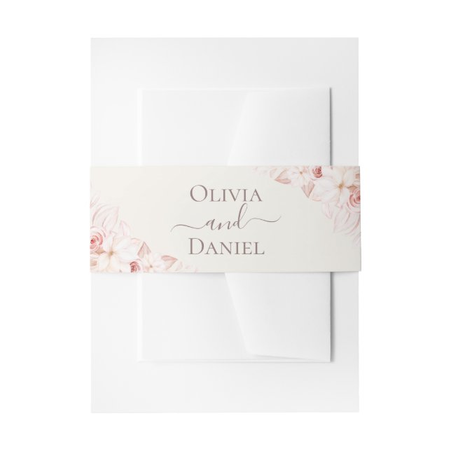 Boho Beige und Pink Roses Wedding Einladungsbanderole (Vorderseite Beispiel)