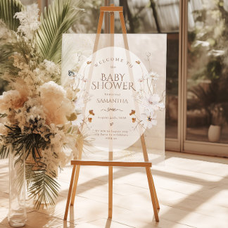 Boho Beige Wasserfarben Blumen Garten Baby Shower Acrylschild