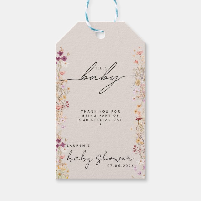 Boho Beige Wildblume Babydusche Vielen Dank Geschenkanhänger (Vorderseite)