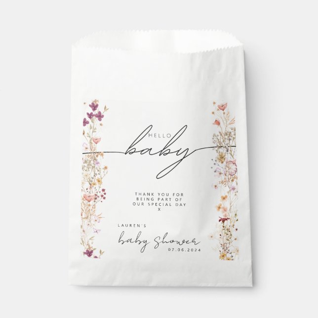 Boho Beige Wildblume Babydusche Vielen Dank Geschenktütchen (Vorderseite)