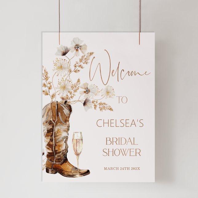 Boho Beige Wildblumen Boots Brautparty Willkommen Fotodruck (Beige Wildflower Cowgirl Boot Bridal Shower Welcome Sign, Cowgirl Boot Bridal Shower Welcome Sign)
