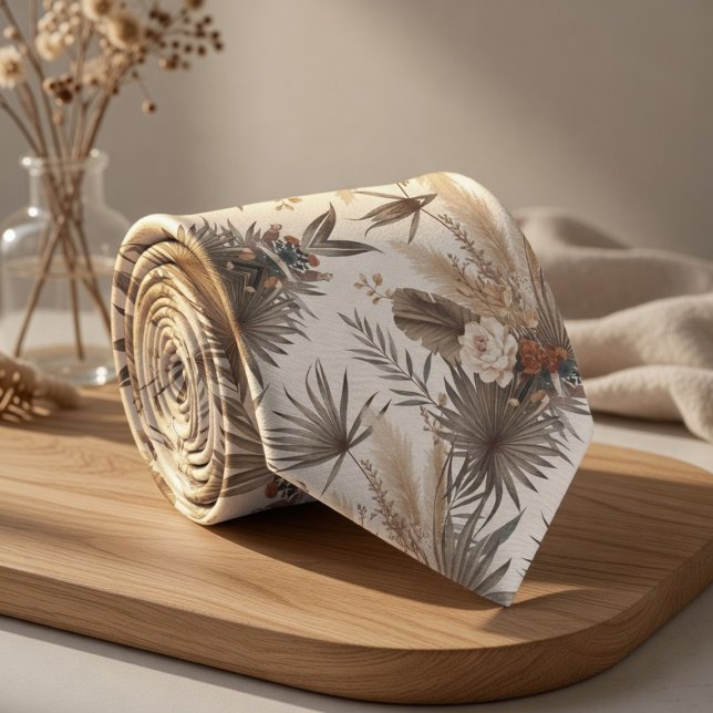 Boho beigefarbene Pflanzen Krawatte (Von Creator hochgeladen)