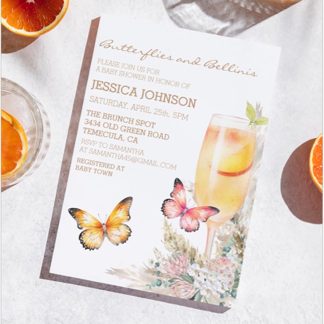  Boho Bellini & Butterflies Baby Shower Pink Einladung (Von Creator hochgeladen)