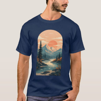Boho-Berg-Sonnenuntergangs-Flussbogen-Kunst T-Shirt