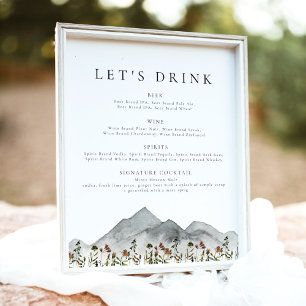Boho-Berg-Wildblumen-Let's-Drink-Bar-Speisekarte Poster