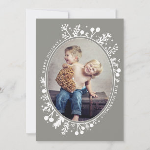 Boho Berries Oval Holiday Foto Card Taupe Feiertagskarte