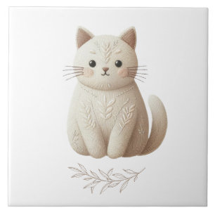 Boho bestickte Beige Kitty mit Leaf-Detail Fliese