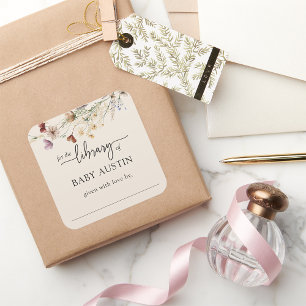 Boho-Bibliotheksaufkleber Quadratischer Aufkleber