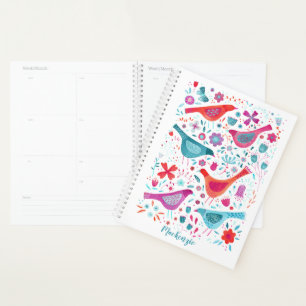 Boho Birds and Flowers Aquarelle Nom personnalisé