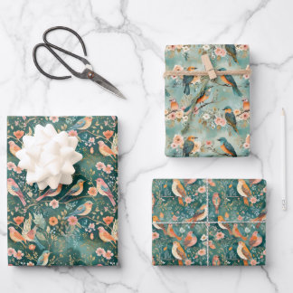 Boho Birds on Branches Botanical Geschenkpapier Set