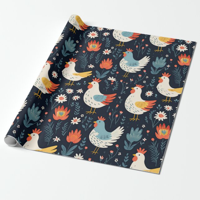 Boho Birthday Holiday Chicken Matte Geschenkpapier (Ungerollt)
