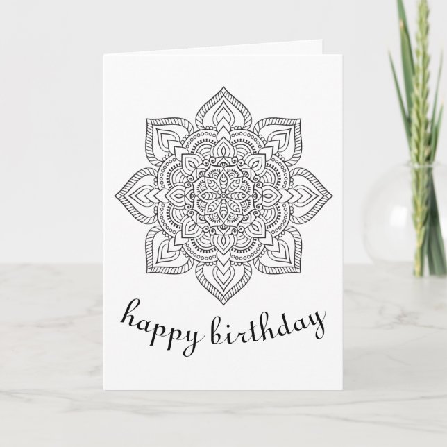 Boho Birthday Mandala Blumenzierkunst Karte (Vorderseite)