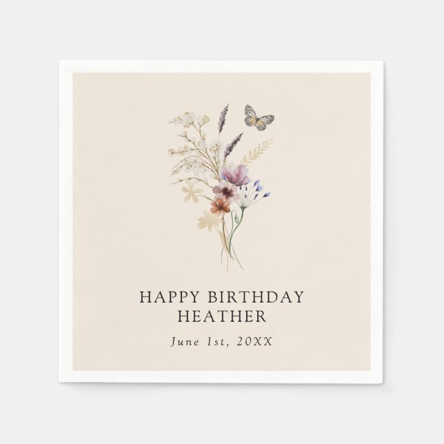 Boho Birthday Paper Napkin Serviette (Vorderseite)