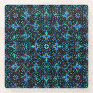 Boho Black & Blue Diamond Ketten Layered-Muster Glasuntersetzer