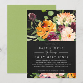 BOHO BLACK BLUSH YELLOW ORANGE FLORAL BABY DUSCHE EINLADUNG