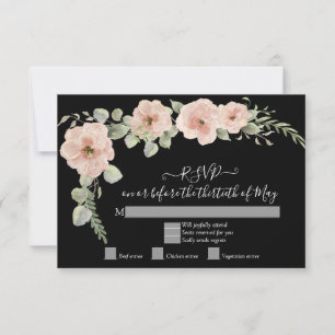 Boho Black Floral Blush Rose Rose RSVP Réponse