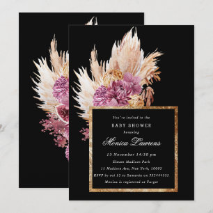 Boho Black, Gold Floral Invitation de douche nupti
