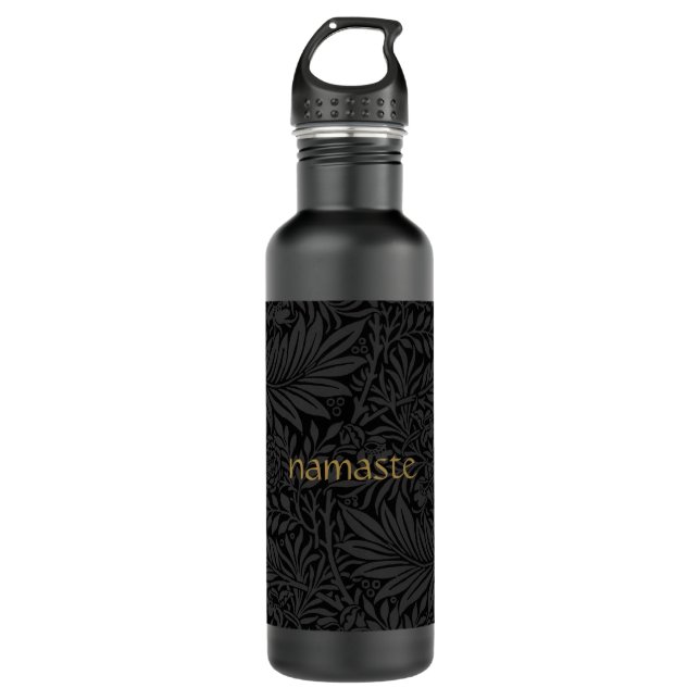 Boho Black Gray Botanical Edelstahlflasche (Vorderseite)