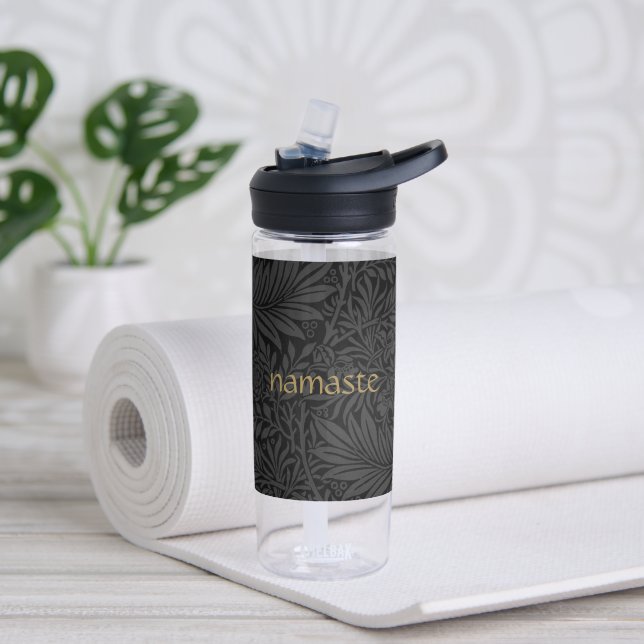 Boho Black Gray Botanical Trinkflasche (Yoga)