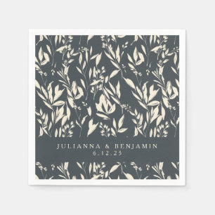 Boho Black Hand Drawn Bloral Wedding Custom Serviette