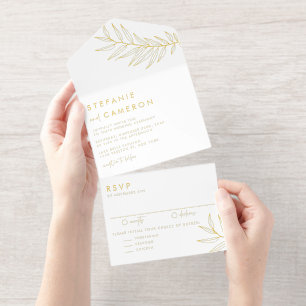 Boho-Black-Minimalist-Laub-Hochzeit All-in-One-Einladung