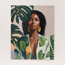 Boho Black Woman Botanical Portrait