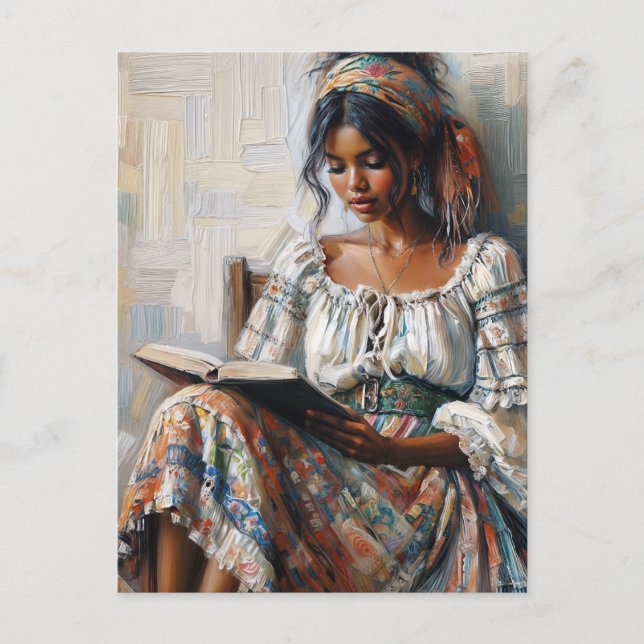 Boho Black Woman Reading Bohemian Postkarte (Vorderseite)
