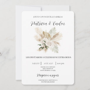 Boho blanc Floral Faire-part de mariage espagnol