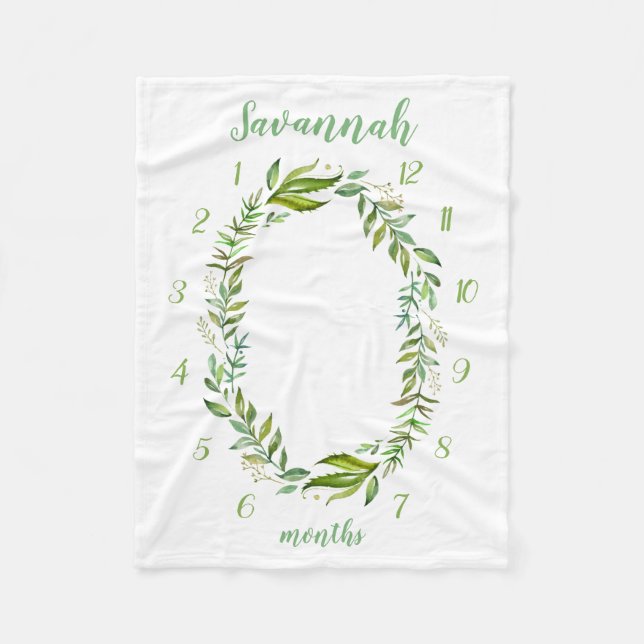 Boho Blätter Baby Name Monthly Meilenstein Foto Fleecedecke (Vorderseite)