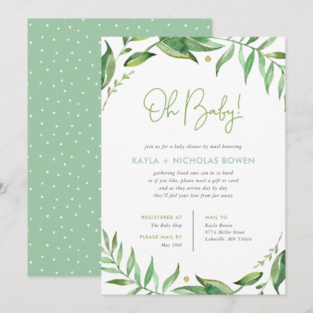 Boho Blätter Baby Shower by Mail Einladung (Vorne/Hinten)