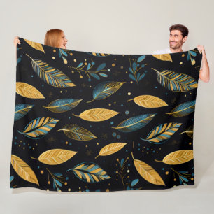 Boho-Blätter in Blaugrün und Siena Fleecedecke
