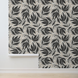 Boho Blätter Leaf Muster weiß und grün Tapete