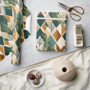 Boho-Blätter und geometrische Formen Geschenkpapier