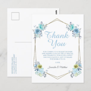 Boho Blau Blumen "It's a Boy" Baby Shower Danke Postkarte