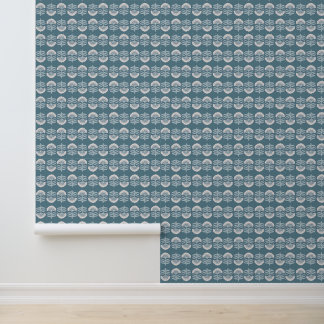 Boho Blau Blumenmuster Tapete