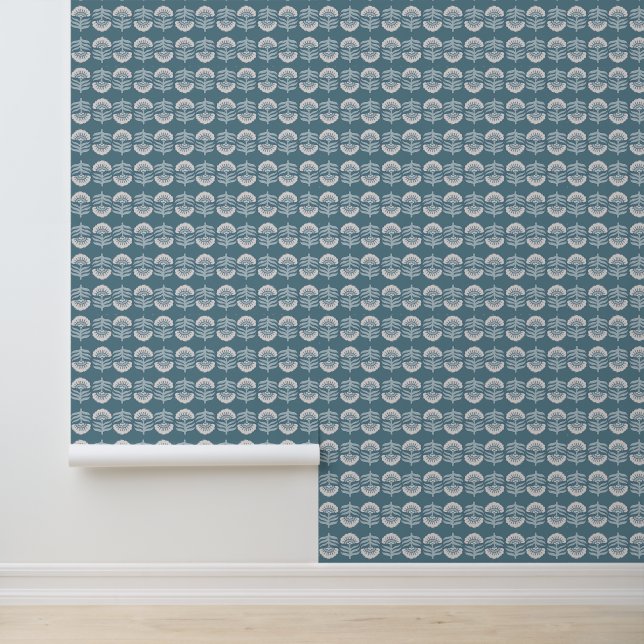 Boho Blau Blumenmuster Tapete (Anwendung)