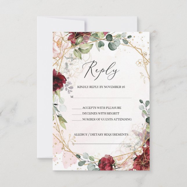 Boho blau burgundy rosa und gold geometrisch RSVP karte (Vorderseite)