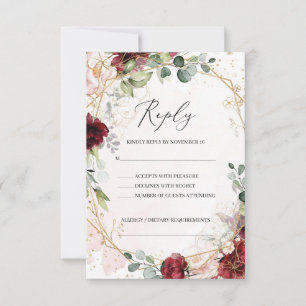 Boho blau burgundy rosa und gold geometrisch RSVP karte