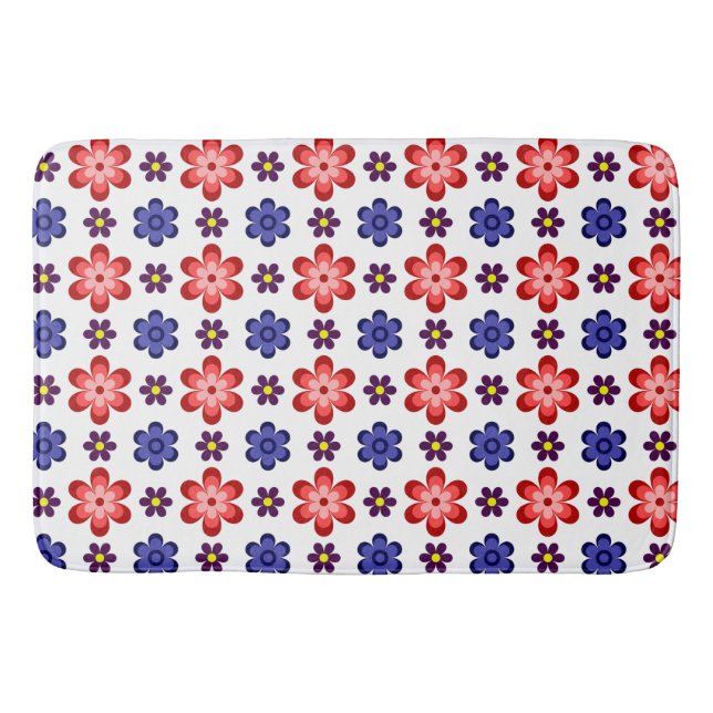Boho Blau Lila Rote Blumen Große Badematte (Vorderseite)