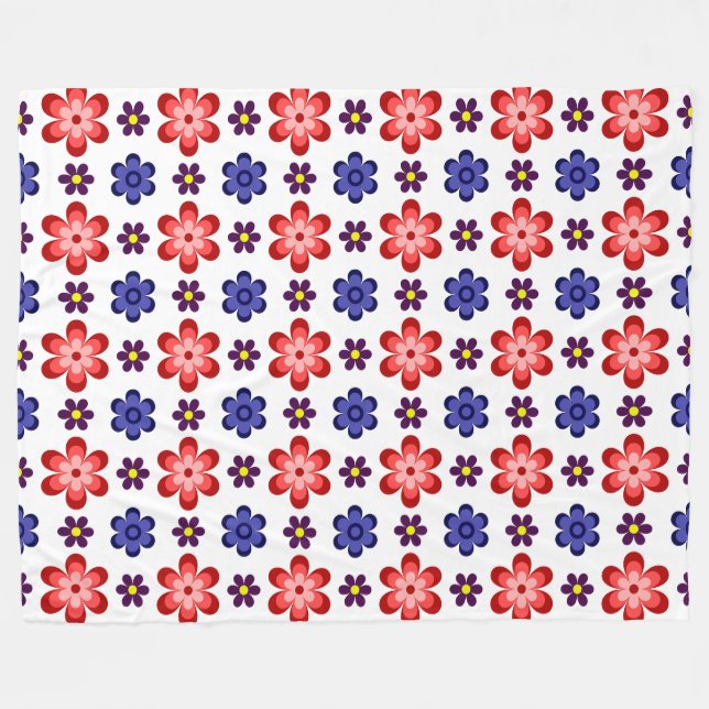 Boho Blau Lila Rote Blumen Große Fleece-Decke Fleecedecke (Vorderseite (Horizontal))
