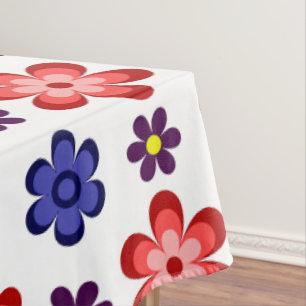 Boho Blau Lila Rote Blumen Große Tischdecke