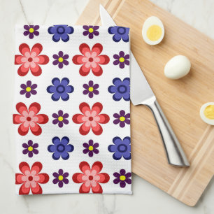 Boho Blau Lila Rote Blumen Küchentuch