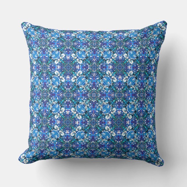 Boho Blau, Lila und weißes Zirkelmuster Kissen (Vorderseite)