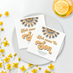 Boho Blau Sonnenblume Retro-Typografie Baby Shower Serviette