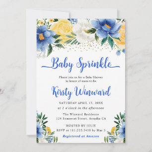 Boho Blau und Gelbe Sommerblumen Baby Sprinkle Einladung