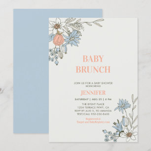 Boho Blau- und Korallenblumen-Baby-Brunch-Shower Einladung
