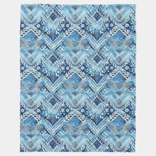 Boho Blau Weiße Blumen Herz Abstrakt Fleecedecke