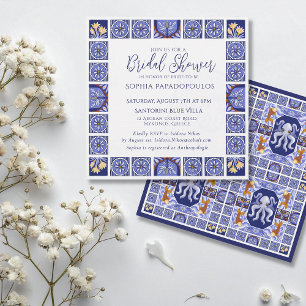 Boho Blau-weiße mediterrane Bridal Shower Einladung